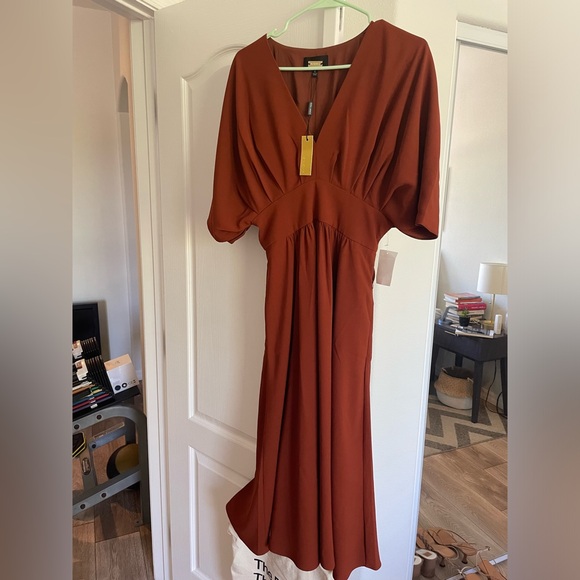 Alexia Admor rust brown V-neck a-line midi dress - Picture 5 of 7